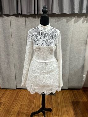 Lulu's White Lace High-Neck Mini Dress